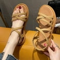 thumbnail image 2 of Brown Flat Sandals For Womens With Cross Strap Round Toe Open Toe Rear Elastic Band Solid Color For Spring Summer Beach Wear Size 38, 2 of 7