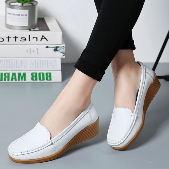 Bmisegm Women's Ladies Ankle Flat Loafers Slip on Flock Roman Casual ShoesCasual Shoes for Women White 40
