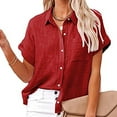thumbnail image 3 of JUNWELL Womens Cotton Linen Button Down Shirt Plus Size Casual Short Sleeve Loose Fit Collared Work Blouse Tops with Pocket, 3 of 8
