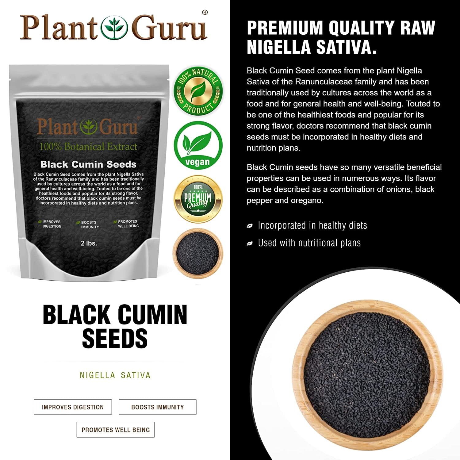 Black Cumin Seeds Whole 2 lbs. Bulk - Nigella Sativa - Kalonji 100% Pure Natural Herb Spice.