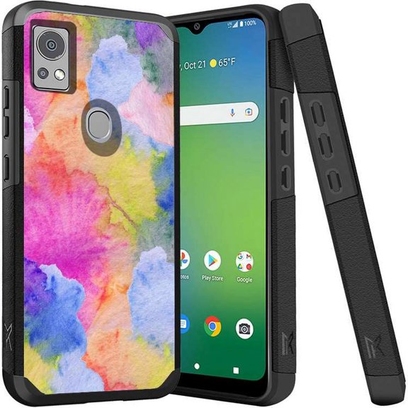 ANJ  Shockproof Dual Layer Slim Hard Case   Tempered Glass Cover Compatible with Icon 5, AT&T Motivate 4 - Abstract Colors