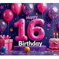 thumbnail image 4 of Happy 16th Birthday Themed Background Backdrop Banner Party Supplies with Balloons Cake and Stars Ideal for Birthday Parties Photography Props and Decorations, 4 of 7