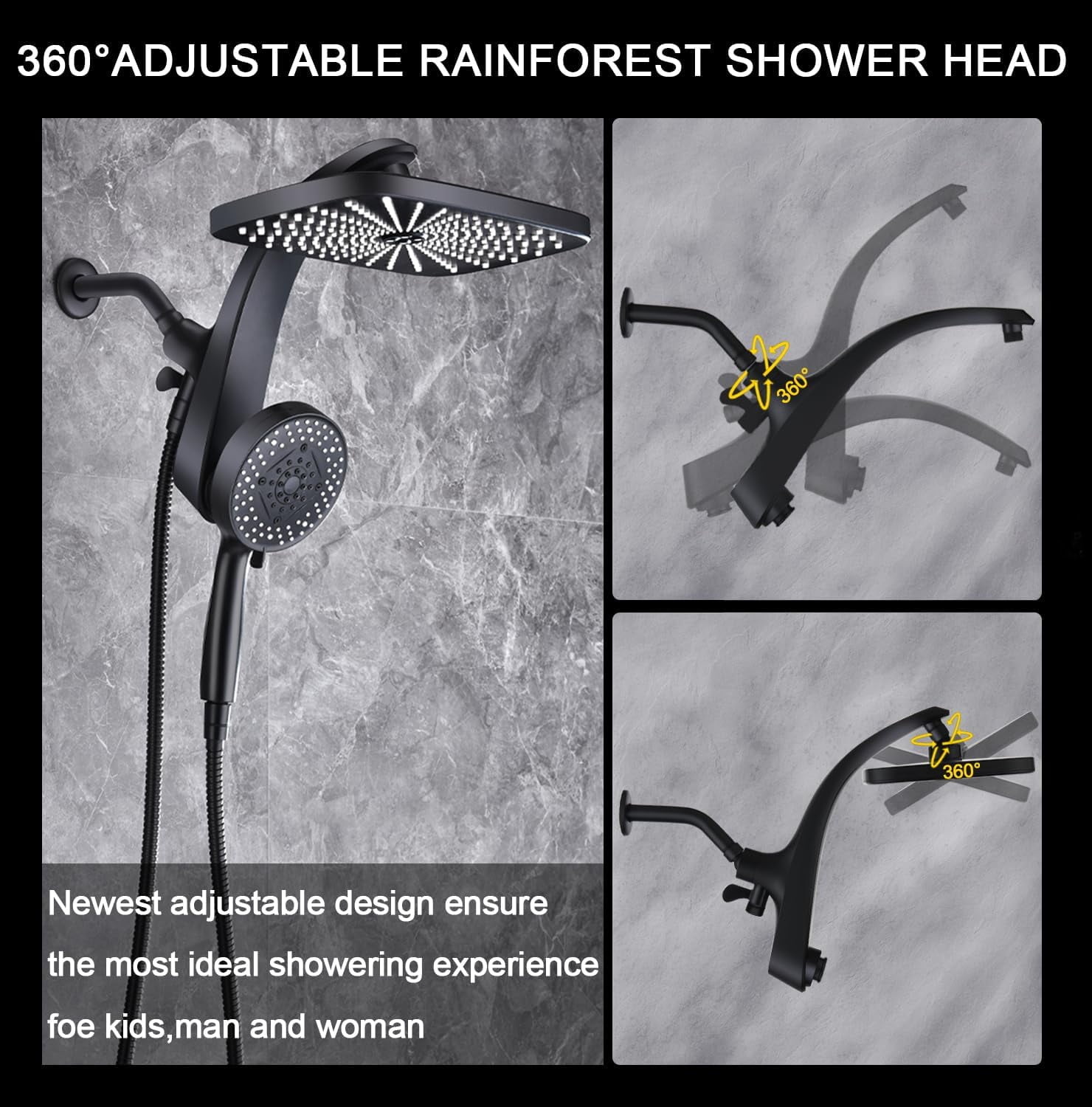 High Pressure Rain Shower Head: Upgrade Shower Heads with Handheld Spray Combo with Fixed Showerhead and 10 Sprays Handheld Shower Head, Detachable Showerheads