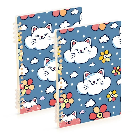joogoo Spiral Journal Notebook Cute Cat Face Flower College Ruled Notebooks 8.3" x 5.7" 2 PCs