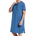 thumbnail image 3 of Men V-neck Long Sleeping Shirt, Solid Color Short Sleeve Split Hem Sleepwear, 3 of 8
