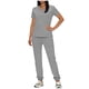 thumbnail image 2 of Conjunto de uniforme médico para mujer, cuello en V, manga corta, blusa, cintura elástica y pantalones deportivos, color sólido, conjunto de trabajo de enfermería de 2 piezas con bolsillos., 2 of 7