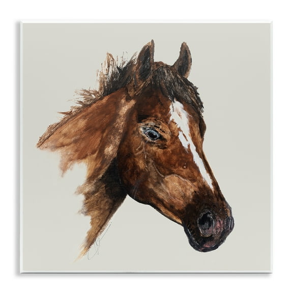 Stupell Industries Detailed Brown Horse Animals Painting Unframed Art Print Wall Art, 12 x 12