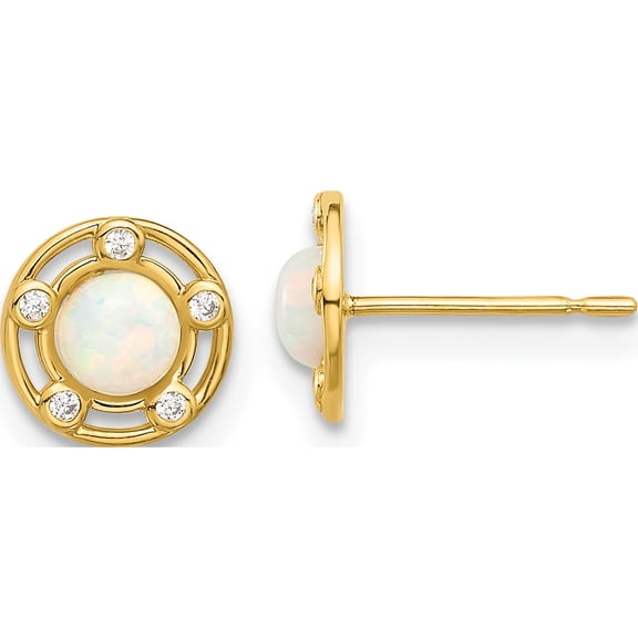 14K Yellow Gold Madi K Polished Created Opal And Cz Post Earrings (Width 7.5) (Length 7.5) - Jbsp