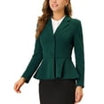 thumbnail image 1 of INSPIRE CHIC Blazer Péplum pour Femme à Revers Cranté, Manches Longues, Ceinturé, Travail Bureau, m Vert Foncé, 1 of 6