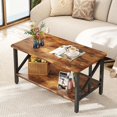 thumbnail image 6 of ANHXN Coffee Table for Living Room, Center Table with Round Corners, Storage Shelf, Farmhouse Style Small Coffee Table with Metal Frame,, 6 of 6
