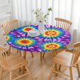 thumbnail image 3 of Colorful Rainbow Tie Dye Spiral Pattern Round Fitted Tablecloth with Elastic Edge,Dining Table Cover Waterproof,Outdoor Round Tablecloth for Camping,Dining,Indoor and Outdoor, 3 of 7