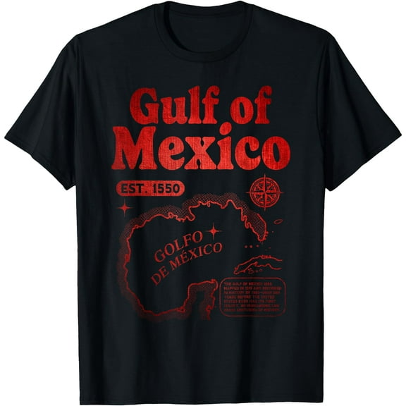 Retro Gulf of Mexico Since 1550 Historic Gulf of Mexico Map T-Shirt,Black tee