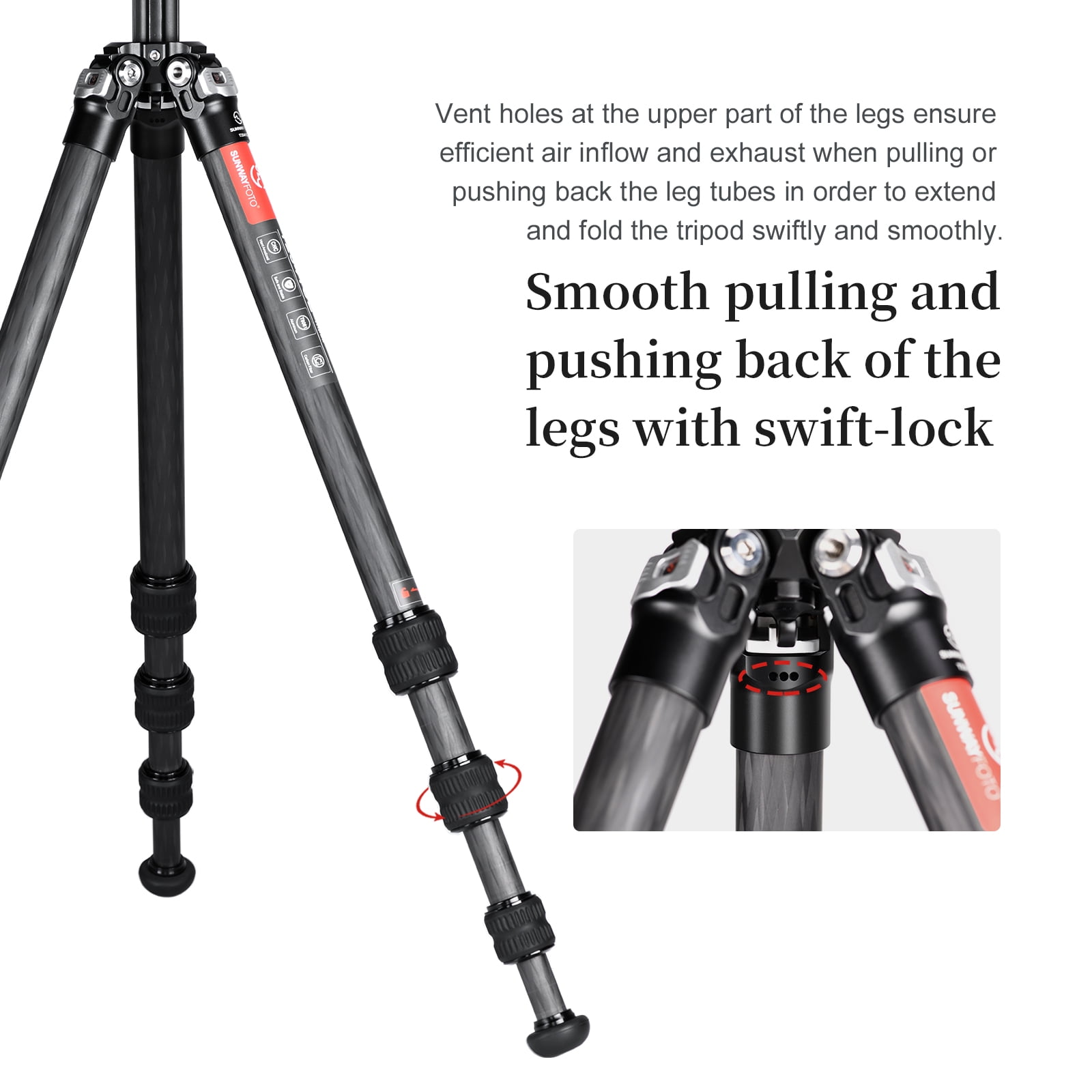 SUNWAYFOTO T2541CE Travel Tripod Carbon Fiber Compact Light Portable Professional Tripod Dslr Camera Waterproof,26.5lb Load