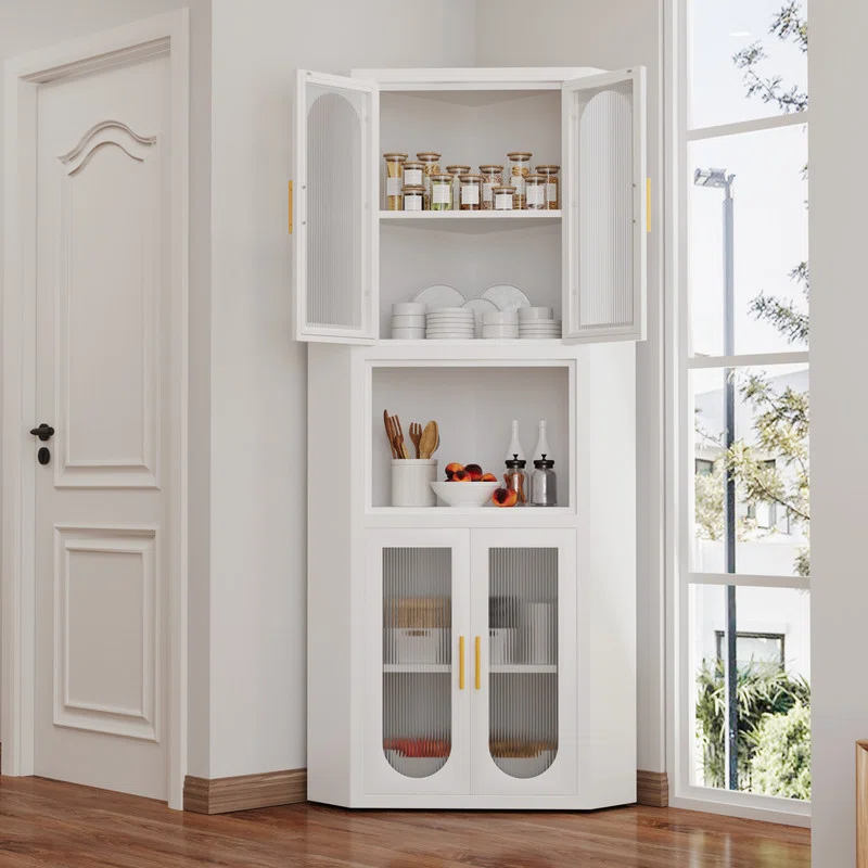 Ero Metal Corner Storage Cabinet with Acrylic Glass Doors and Shelves
