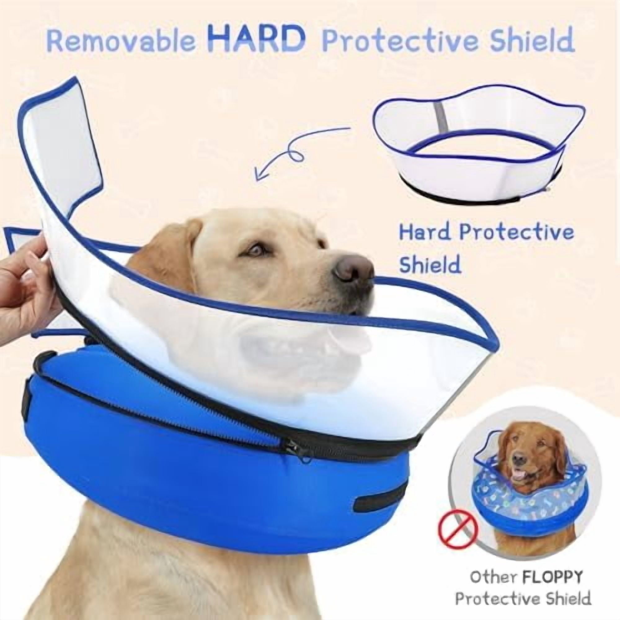 Raised Inflatable Dog Cone Collar to Stop Licking, Soft Dog Cone Alternative After Surgery, Pet Neck Donut Collar for Small Medium Large Dogs Solid Blue,L(Neck 12"-16")