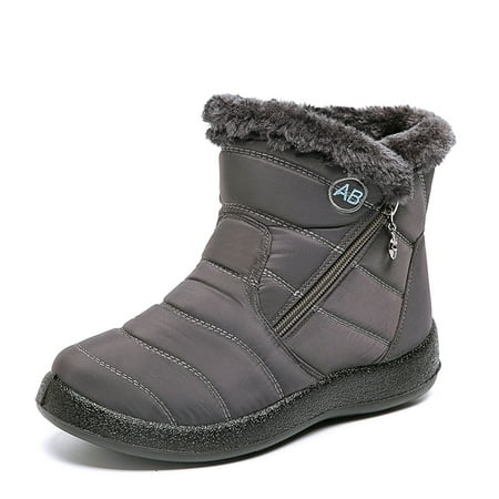 

Womens Warm Fur Lined Winter Snow Boots Waterproof Ankle Boots Outdoor Booties Comfortable Shoes for Women Grey