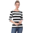 thumbnail image 3 of Dde San Patricio Camisecon mangas de codo pamujer Camisebásiinformal con cuello de barco y corte ajustado Blanco negro S, 3 of 6