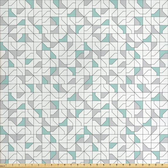 Abstract Fabric by the Yard Upholstery, Continuous Contemporary Art with Modernist Mesh Squares, Decorative Fabric for DIY and Home Accents, Seafoam Purpleblue by Ambesonne