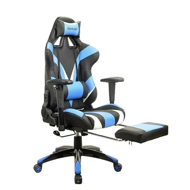 ViscoLogic VIPER High Back Gaming Racing Style Height Adjustable Home Office Chair with Footrest Black Blue Walmart