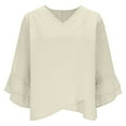 thumbnail image 5 of Womens 3/4 Sleeve Shirts V Neck Ruffle Hem Solid Color Blouse Fashion Elegant Flowy Loose Dressy Tops Holiday Party Summer Outfits, 5 of 5