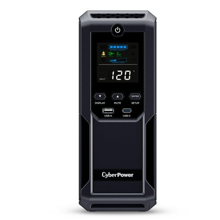 CyberPower CP1500AVRLCD3 UPS, 1500VA/900W, 120V, 12 Outlets, LCD Display, AVR, 6 ft Cord, Black
