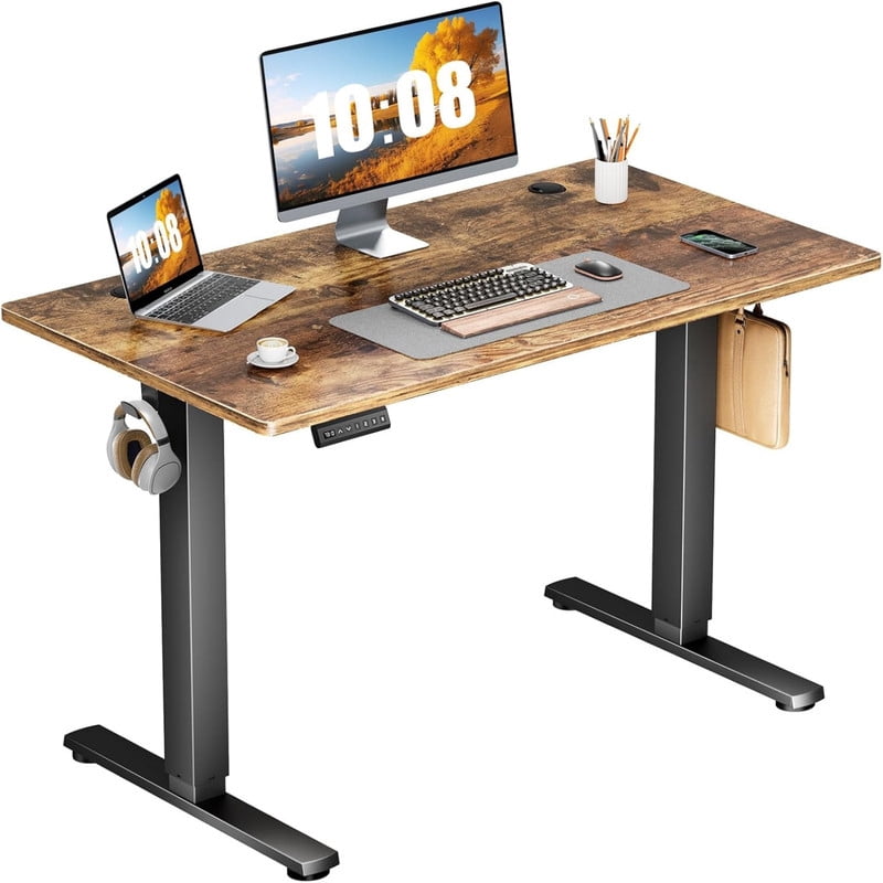 Kelno 40 Inch Electric Standing Desk Adjustable Height Ergonomic Sit Stand Computer Desk with Memory Preset,Rustic Brown