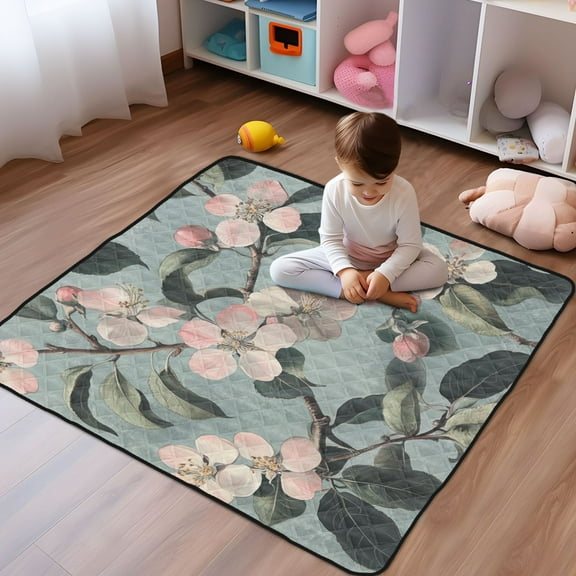 WOBOGO Malus Spectabilis Baby Playmats Extra Large Waterproof Rollable Activity Pads for Toddlers 50×50inch
