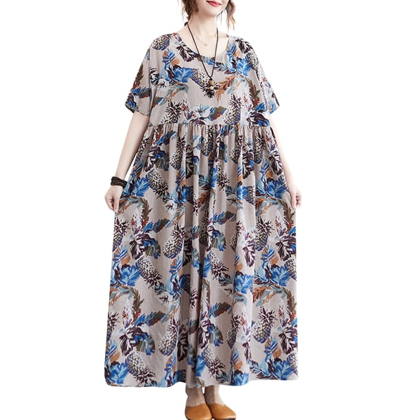 Vestido suelto de mujer con bolsillos Vestido de playa informal de manga corta con estampado vi Irfora Vestido
