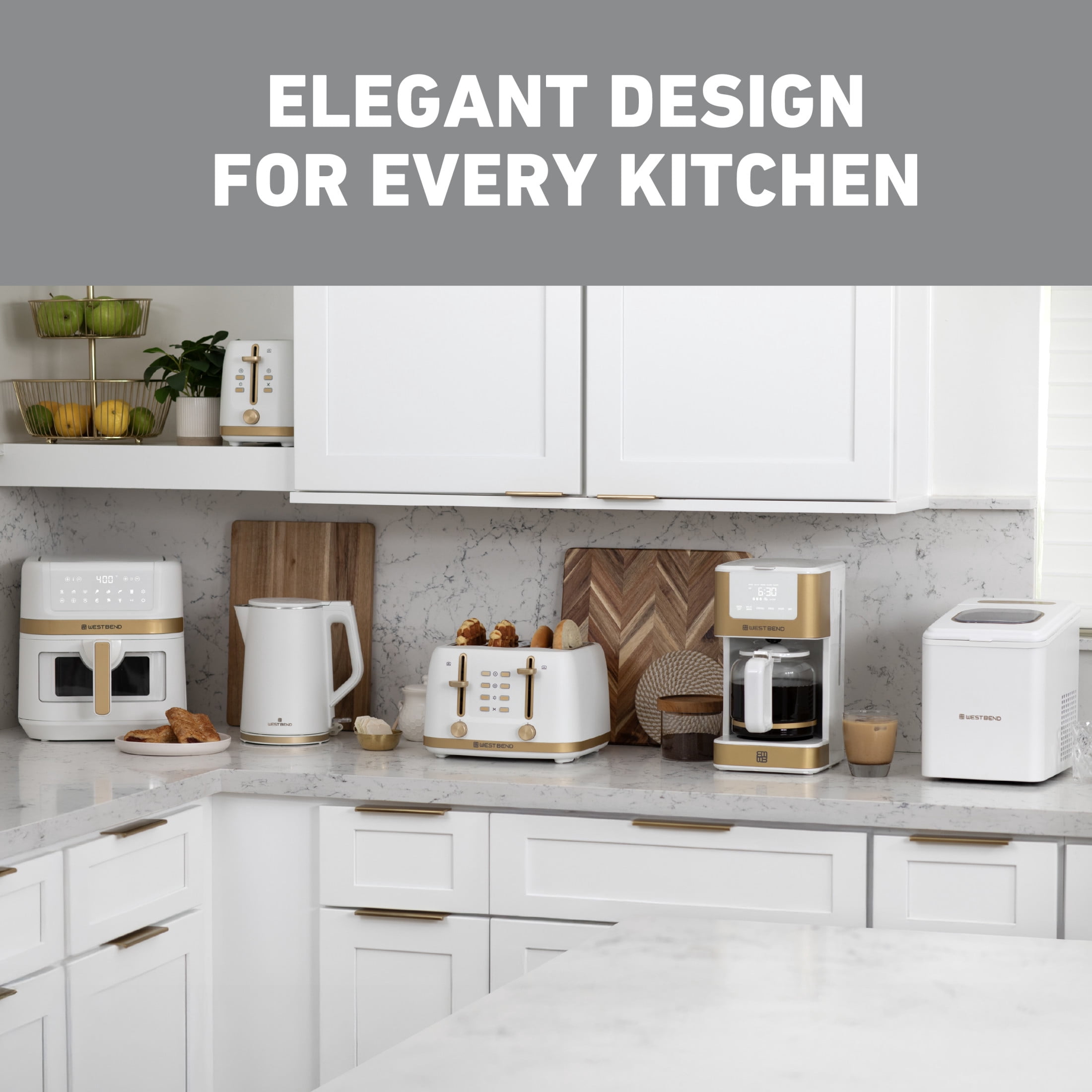 West Bend Timeless 26lb. Countertop Bullet Ice Maker in White and Gold (WBIM2625WG)