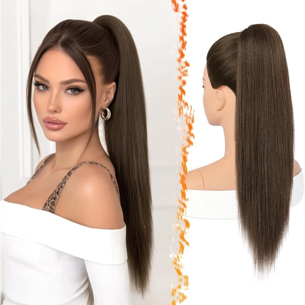 Yanonmyfd Black Straight Drawstring Ponytail Extension - 28 Inch Long Straight Drawstring Ponytail Extension Natural Looking Fluffy Soft Synthetic Cheer Posh Pony Tails Hairpieces Daily Party