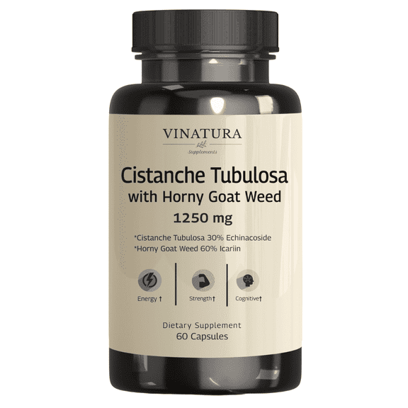Vinatura Cistanche with Horny Goat Weed 60% Icariin - 1250mg per Serving, Cistanche Tubulosa, Cistanche Supplement Men, Energy, Strength Cognitive