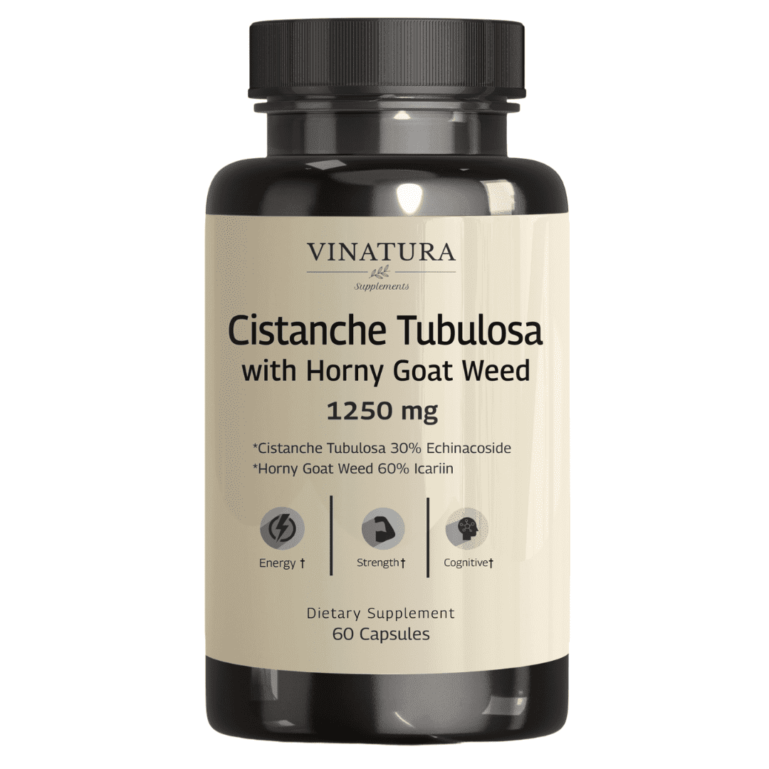Vinatura Cistanche with Horny Goat Weed 60% Icariin - 1250mg per Serving, Cistanche Tubulosa, Cistanche Supplement Men, Energy, Strength Cognitive