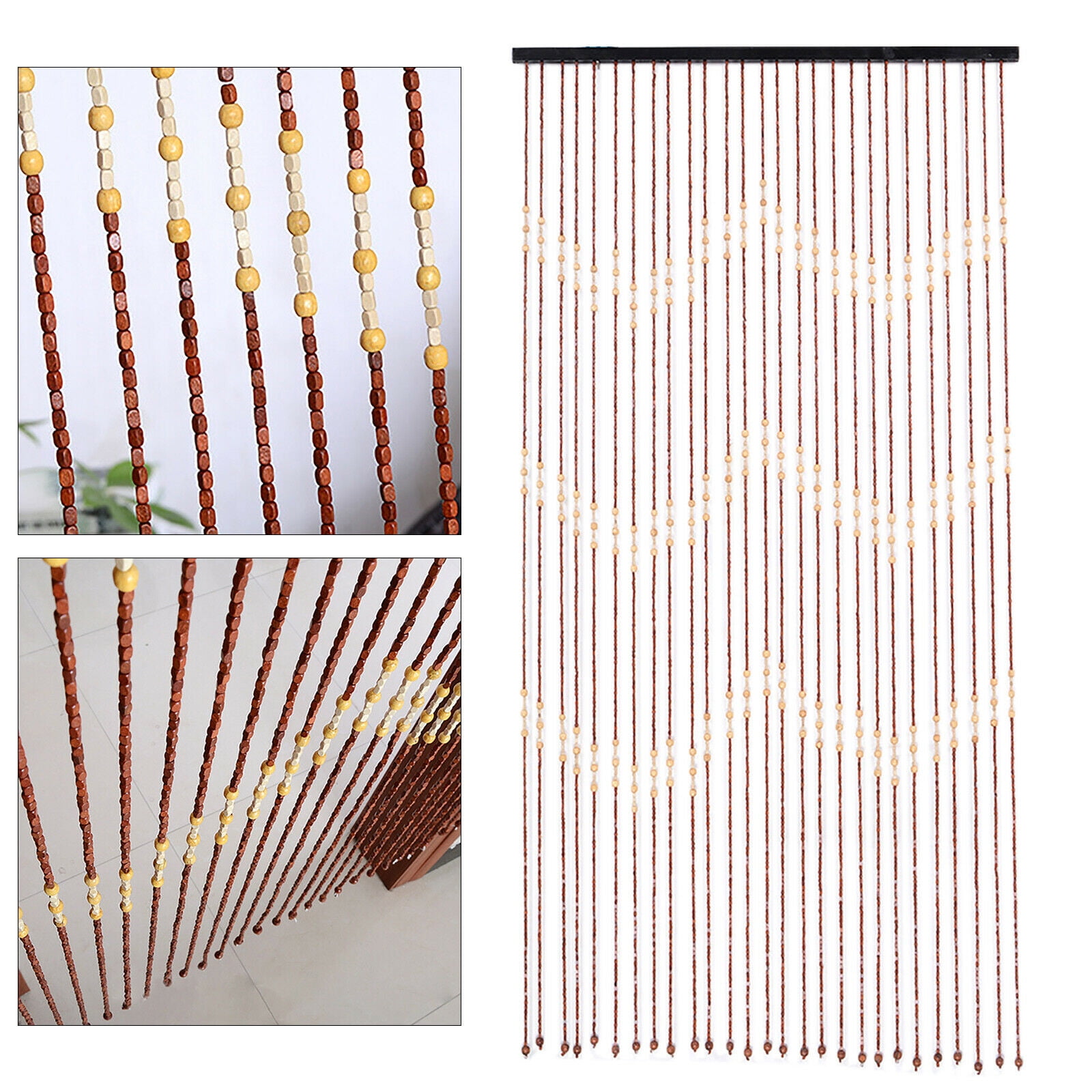 Retro Bamboo Grains and Wood Bead Curtain 27 Lines 35.4*68.9inch for Decoration or Improvement of the Layout