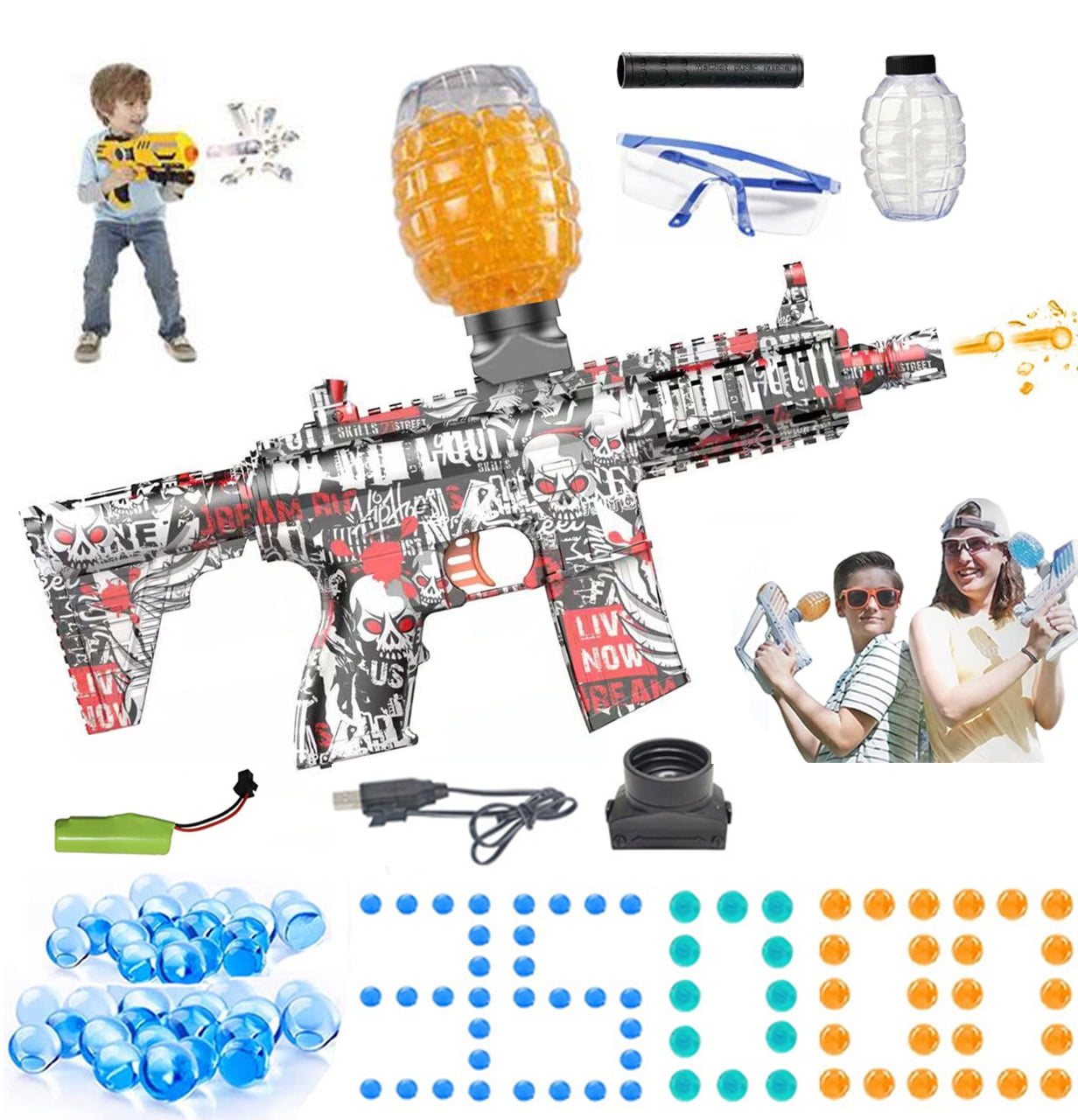 Electric with Gel Ball Blaster Toy Eco-Friendly M416 splatter ball Toy,35000 Water Beads (random color) for Outdoor Activities Team Game, Ages 12+