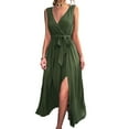 thumbnail image 4 of Vestido Sin Mangas, Cómodo Vestido Largo Con Abertura Lateral Para Mujer Elegante Casual Con Cinturón Para Fiesta Para Club Cergrey Verde L, 4 of 5