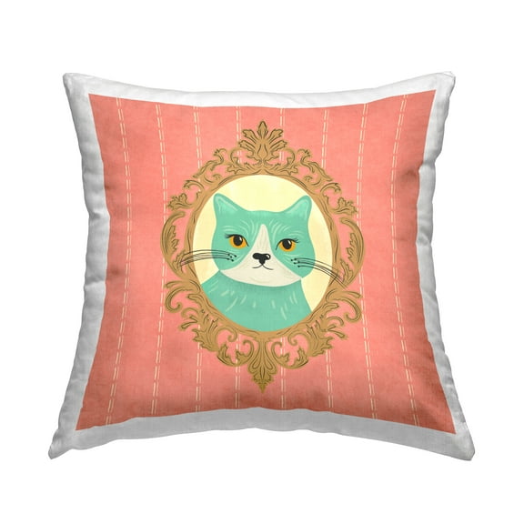 Stupell Industries Green Cat Portrait Decorative Printed Throw Pillow Design by Carrie Cantwell.