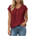 thumbnail image 2 of Maplenight Cotton Blouses for Women Short Sleeve Collard Tops Regular Fit Button Casual Vacation Beach Summer Tops, 2 of 7