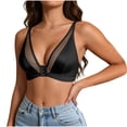 thumbnail image 3 of Feancey Front Closure Bras for Women Deep V Plunge No Underwire Bra Sheer Patchwork Supportive Lingerie Bras Solid Color Casual Push Up Bra Black L, 3 of 10