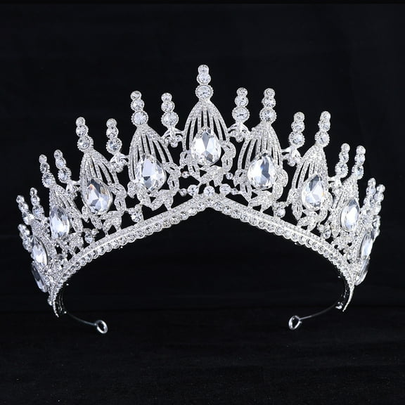 NAMZI Wedding Tiara for Bride Princess Tiara Headband Bridal Crown,Crystal Rhinestone Hair Jewelry Decor for Queen Girl Bride Birthday Prom Wedding Pageant Halloween Costume Party(White)