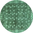 thumbnail image 1 of Ahgly Company Machine Washable Indoor Round Oriental Turquoise Blue Traditional Area Rugs, 6' Round, 1 of 4