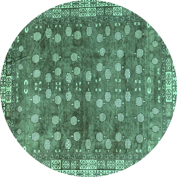 Ahgly Company Machine Washable Indoor Round Oriental Turquoise Blue Traditional Area Rugs, 6' Round