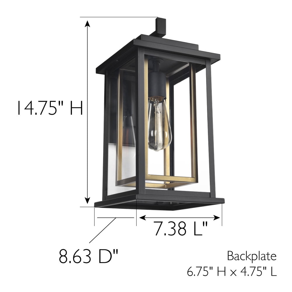 Hayward 1-Light Indoor/Outdoor Wall Light with Clear Glass, Dimmable, Black and Gold Finish – Design House, 588707-BGD
