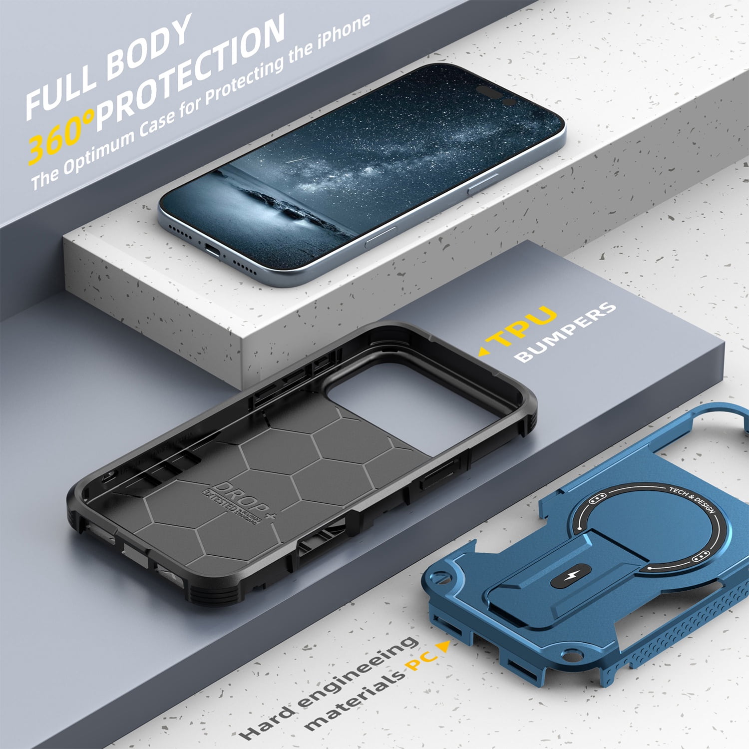 Heavy-Duty Magnetic Stand Case for iPhone 17 Pro Max with Shock Protection - Blue