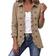 thumbnail image 2 of Chiccall Denim Jackets for Women Women's Classic Button Front Collared Ruffle Trim Relaxed Jean Jacket Casual Outerwear With Pockets Khaki S, 2 of 9