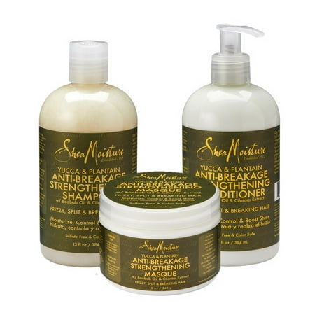 Shea Moisture Yucca & Plantain Anti Breakage Strengthening Combination Set - Includes 13 oz Shampoo, 13 oz Conditioner & 12 oz Masque - For Frizzy, Split & Breaking Hair - Sulfate Free