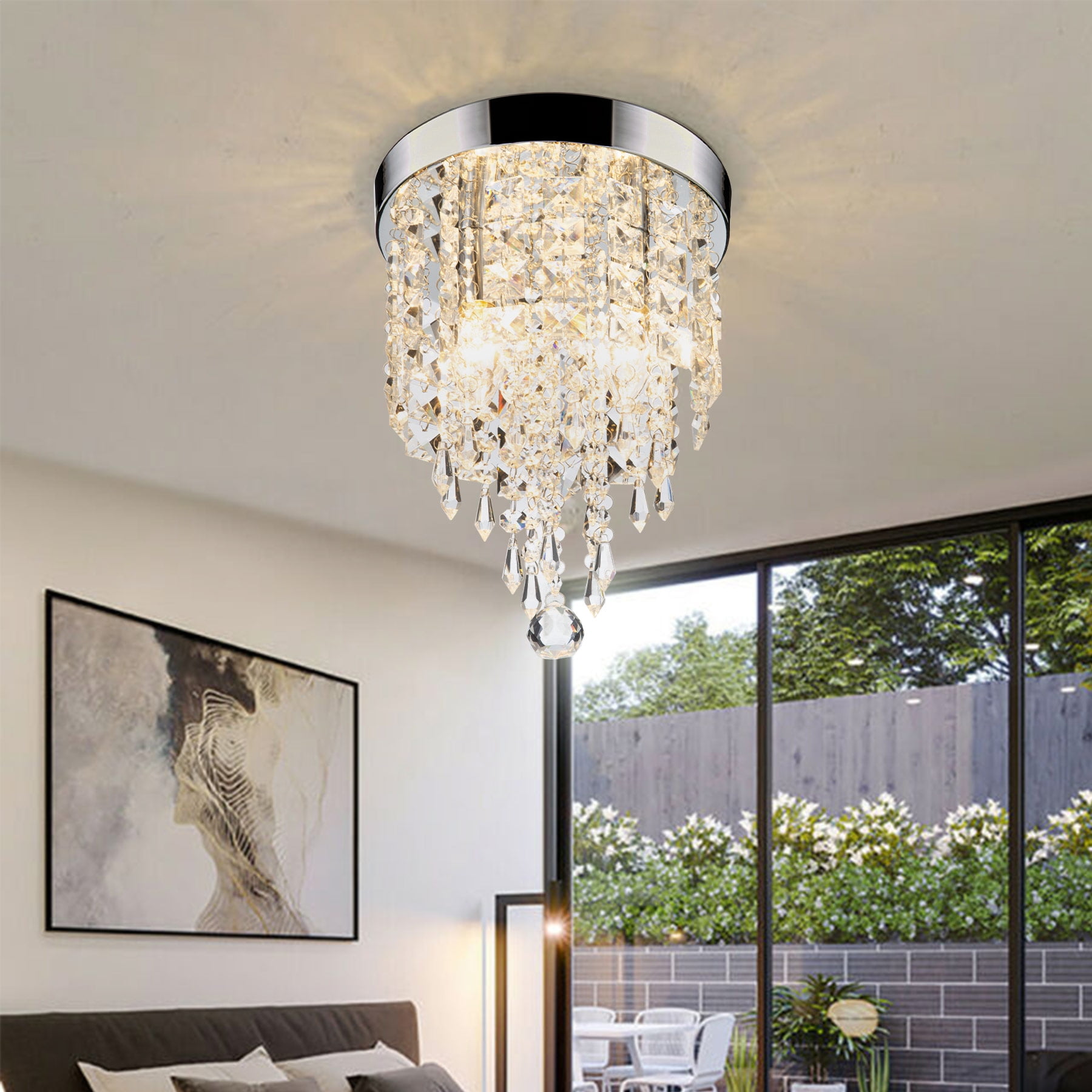 2-Light 8" Crystal Chandelier Ceiling Light Fixture for Bedroom Living