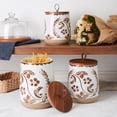 thumbnail image 2 of TTU Tabletops Gallery Ceramic Canister Collection- Stoneware Designed Kitchen Storage Acacia Wood White Set, 3 Piece Botanical  Canister Set, 2 of 11