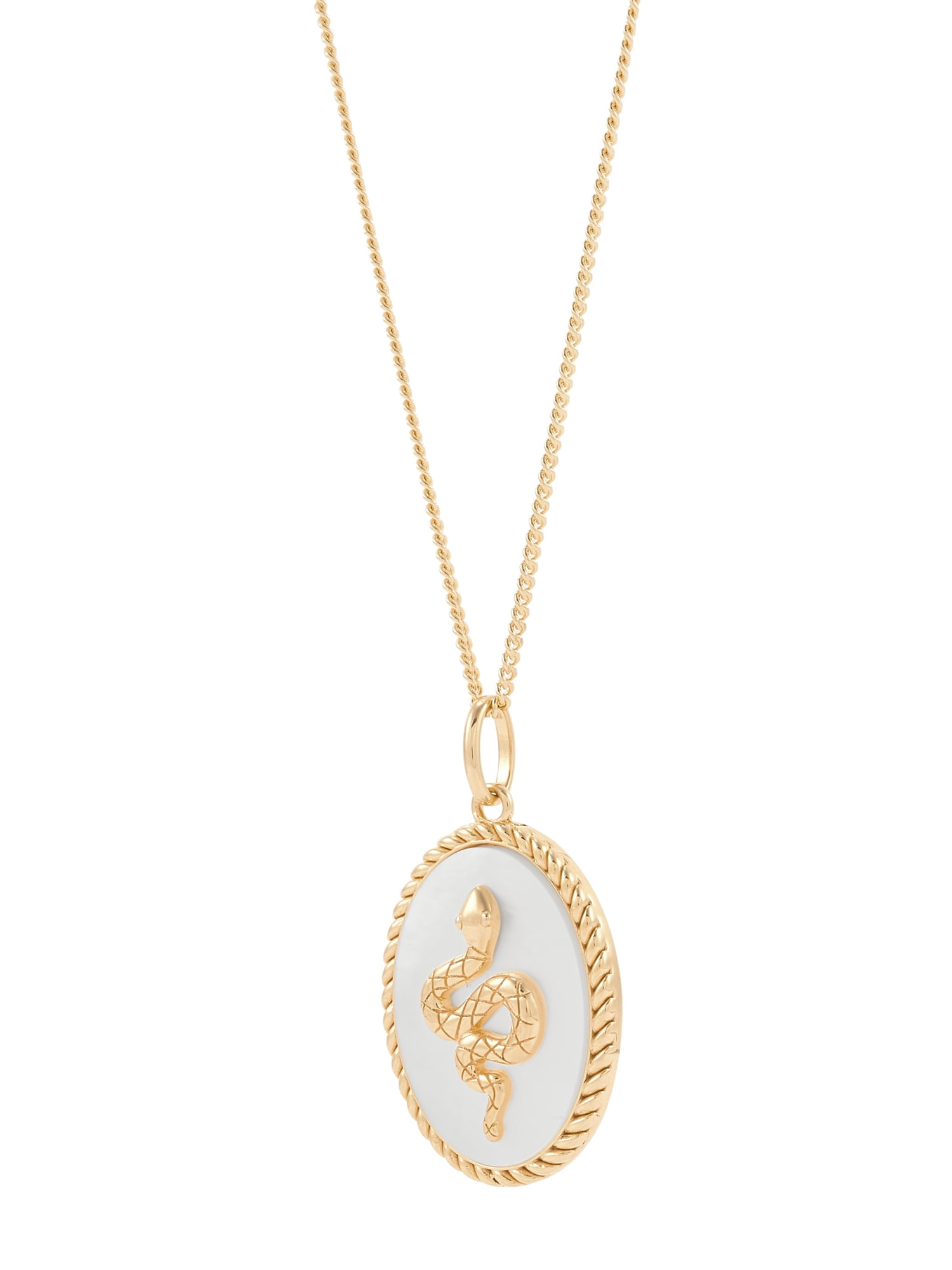 Brilliance Fine Jewelry Oval Mother of Pearl Snake Pendant in Sterling Silver and 14KT Gold Plate