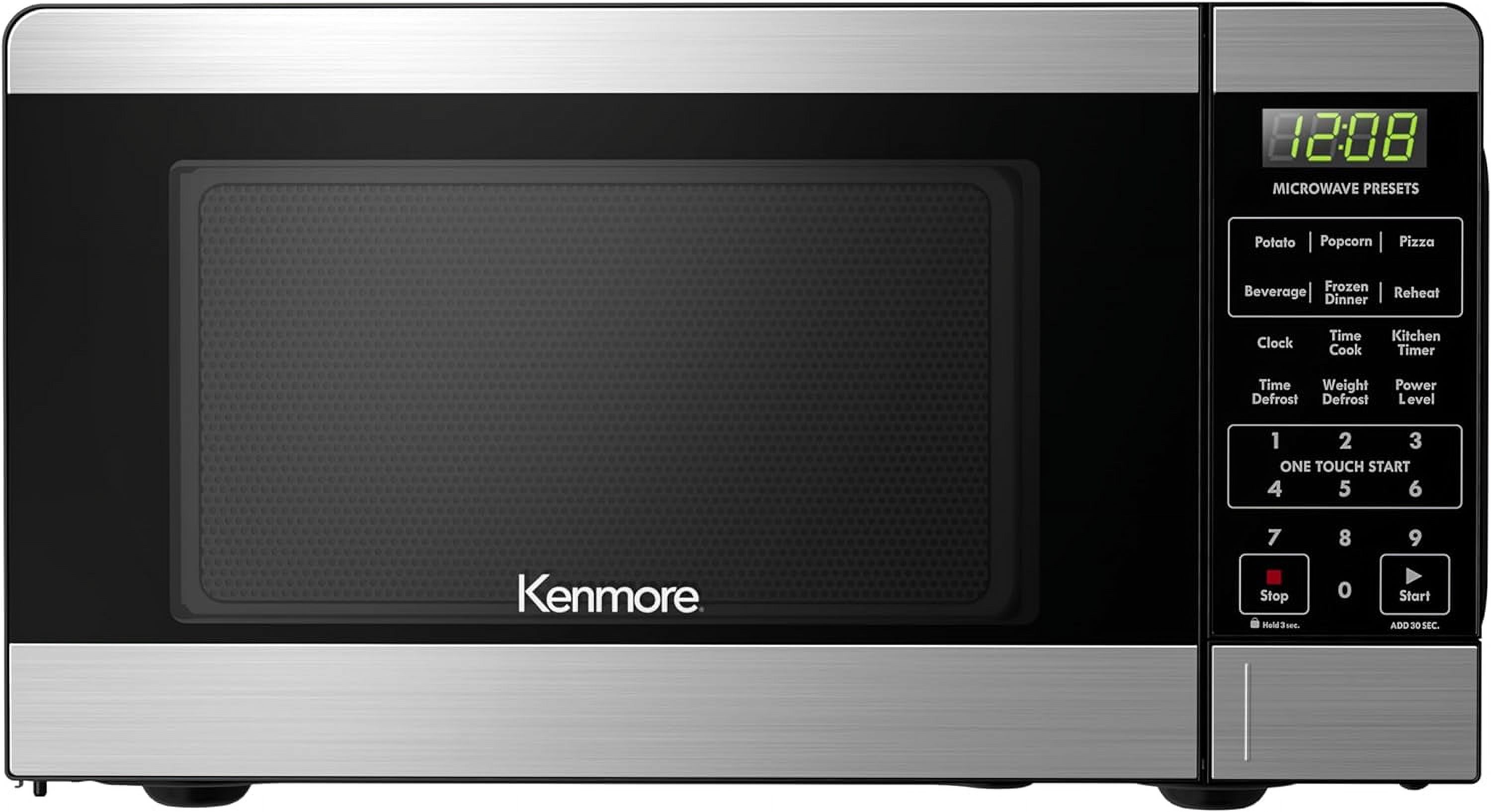 Kenmore Countertop Microwave, 6 Auto-Preset Menus, Child Lock, Defrost & Express Cooking Features, 700 Watt, .7 Cu Ft, Stainless Steel