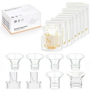 Flange Sizing Kit with 6Pcs Flange Inserts 13/15/17/19/21/24mm and 10 Pcs Breastmilk Storing Bags, 2 Pcs Duckbill Valves Breast Pump Parts